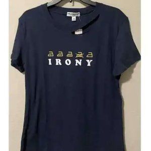 SUB_URBAN RIOT "Irony" Graphic Tee shirt blue distress size medium new with tags